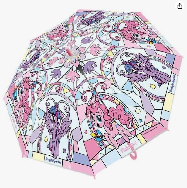 Hasbro Stained Glass My Little Pony Cute Transparent Stick Umbrella Auto Open 8 Fiberglass Rib 21".Purple