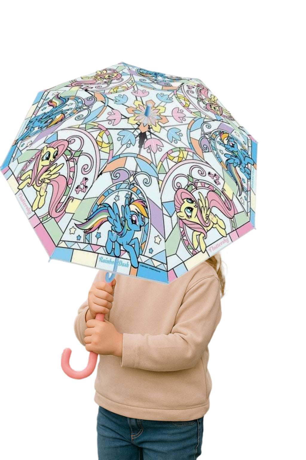 Hasbro Stained Glass My Little Pony Transparent Stick Umbrella Auto Open.