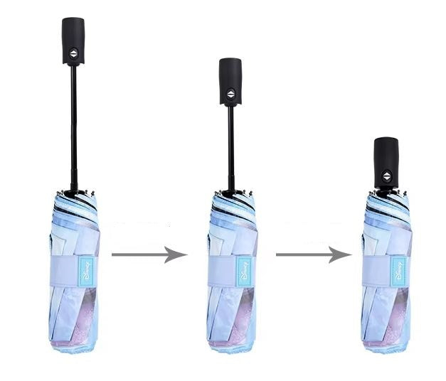 Disney Frozen Elsa Three-Fold Fully Automatic Open-Close All-Weather Rain-Sun Gift Umbrella. UV Protection, Windproof. 8 Ribs 21.6" Fiberglass Frame.Portable, Compact. For Adult & Teen.