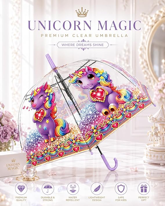 Clear Dome Umbrella – Purple Unicor Bubble Umbrella for Kids & Adults, Clear Dome Canopy, 8 Fiberglass Ribs, Auto Open, Pinch-Free Close, Curved Comfort Handle With Heart Charm,YOU ARE LOVED Collection. (Copy)