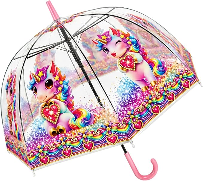 Clear Dome Umbrella – Rainbow Unicorn Bubble Umbrella for Kids & Adults, Clear Dome Canopy, 8 Fiberglass Ribs, Auto Open, Pinch-Free Close, Curved Comfort Handle With Heart Charm,YOU ARE LOVED Collection. (Copy) (Copy)