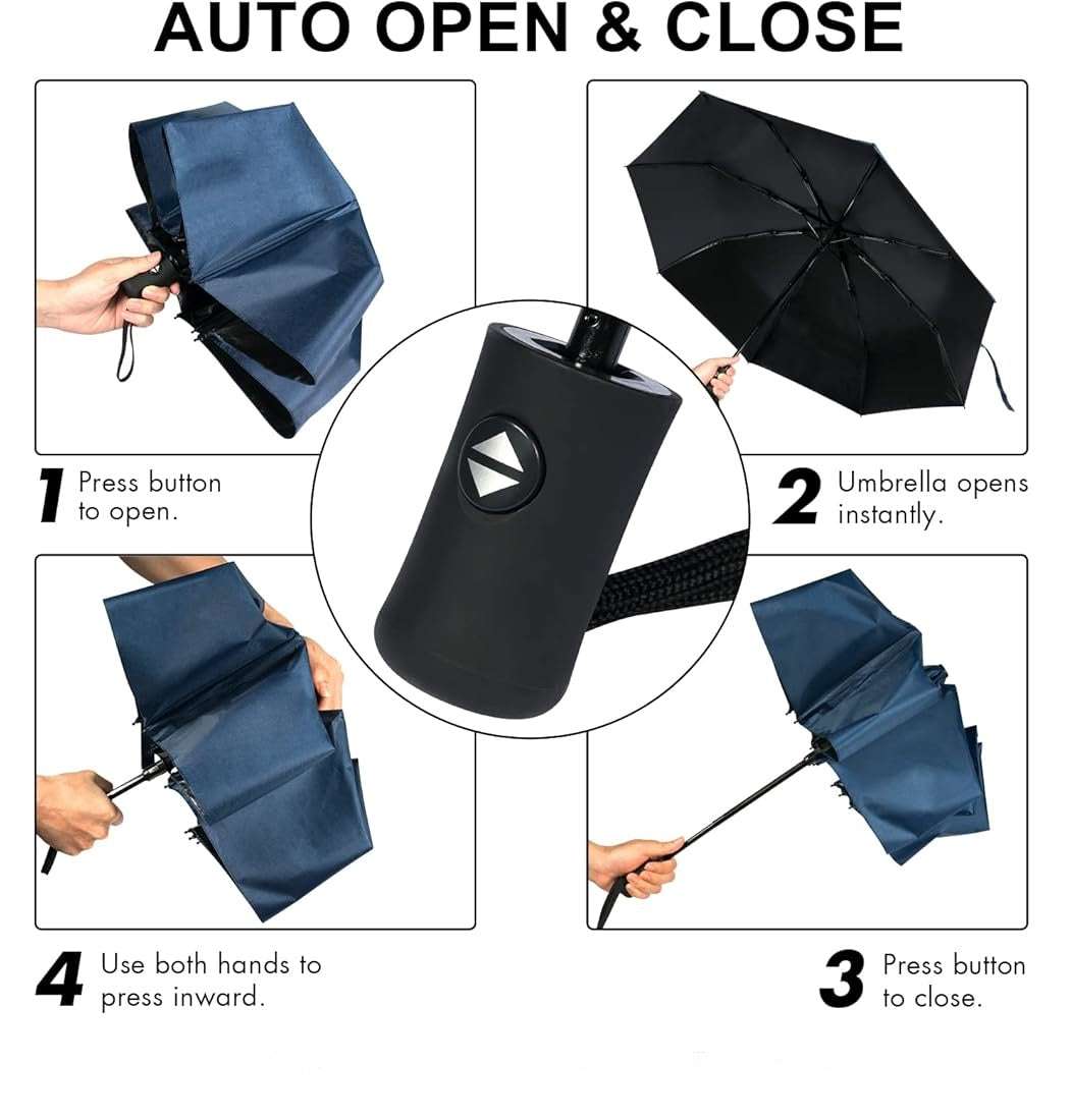 Disney Stitch Folding Auto Open-Close Rain-Sun Umbrella For Adult & Teen. UV Protection, Windproof. 8 Ribs, 21.6" Fiberglass Frame.Portable, Compact.