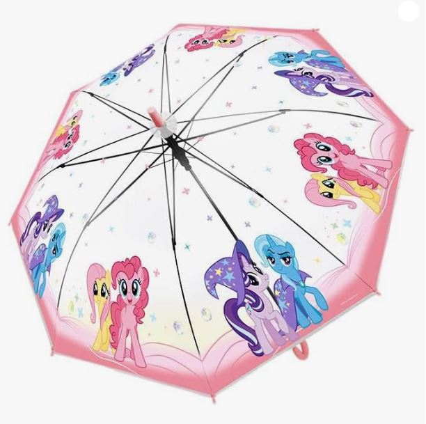 Hasbro My Little Pony Cute Transparent Stick Umbrella Auto Open 8 Fiberglass Rib 21"