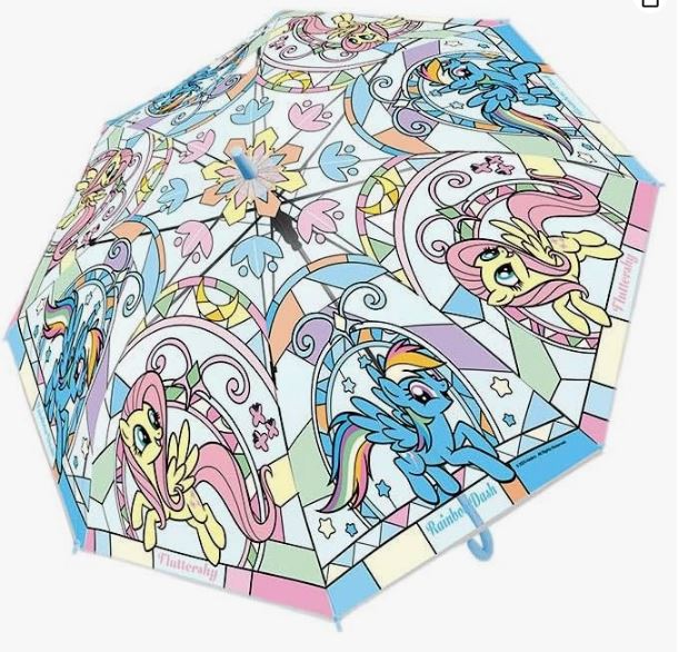 Hasbro Stained Glass My Little Pony Transparent Stick Umbrella Auto Open.