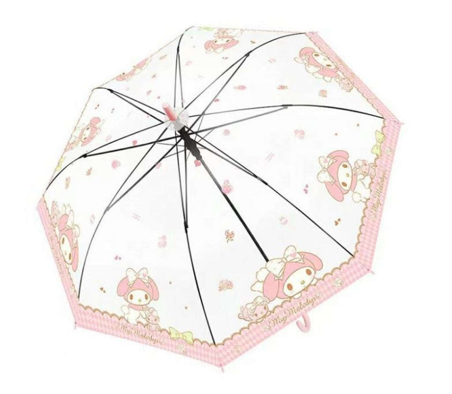 Sanrio My Melody Kawaii Semi-Auto Transparent Cute Fashionable Dome-Shaped Vinyl Stick Umbrella.