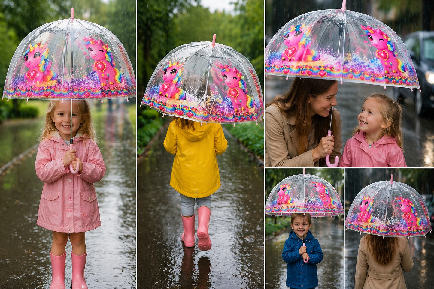 Clear Dome Umbrella – Pink Unicor Bubble Umbrella for Kids & Adults, Clear Dome Canopy, 8 Fiberglass Ribs, Auto Open, Pinch-Free Close, Curved Comfort Handle With Heart Charm,YOU ARE LOVED Collection.