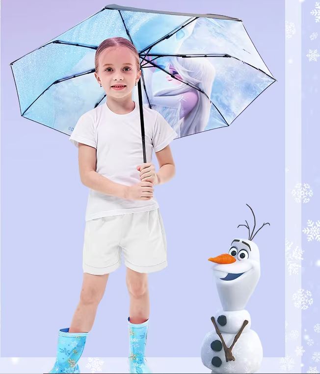Disney Frozen Elsa Three-Fold Fully Automatic Open-Close All-Weather Rain-Sun Gift Umbrella. UV Protection, Windproof. 8 Ribs 21.6" Fiberglass Frame.Portable, Compact. For Adult & Teen.