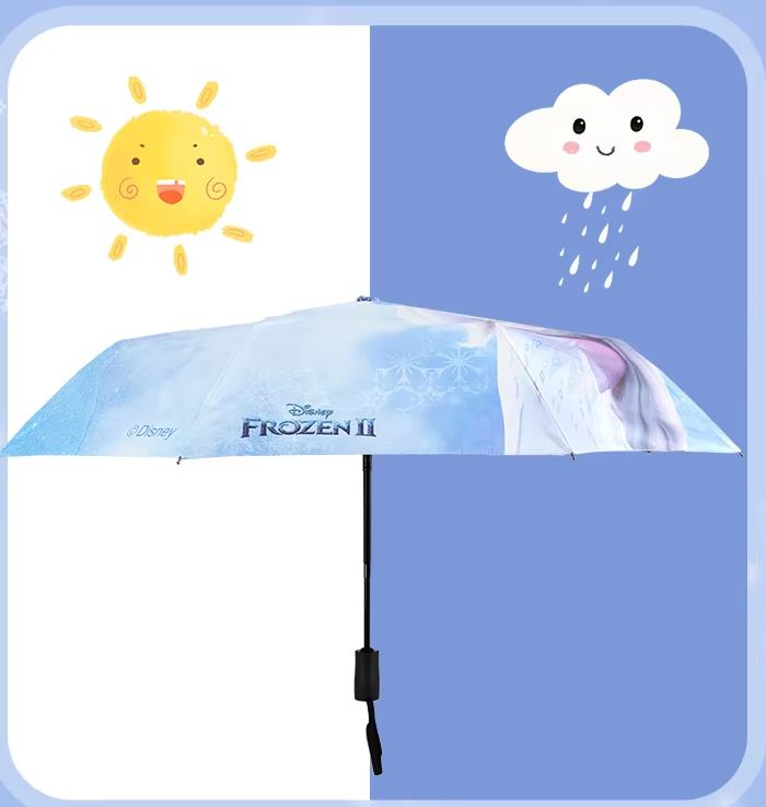 Disney Frozen Elsa Three-Fold Fully Automatic Open-Close All-Weather Rain-Sun Gift Umbrella. UV Protection, Windproof. 8 Ribs 21.6" Fiberglass Frame.Portable, Compact. For Adult & Teen.