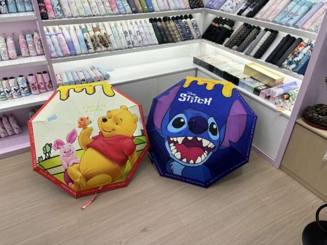 Disney Winnie The Pooh Folding Auto Open-Close Rain-Sun Umbrella.